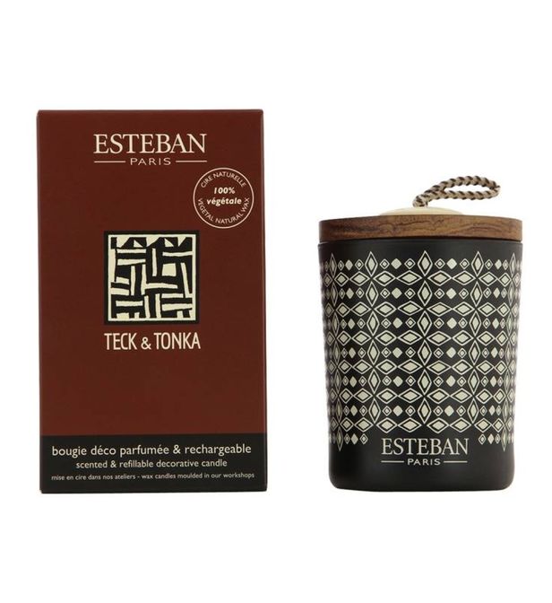 Bougie déco parfumée rechargeable Teck et Tonka Esteban