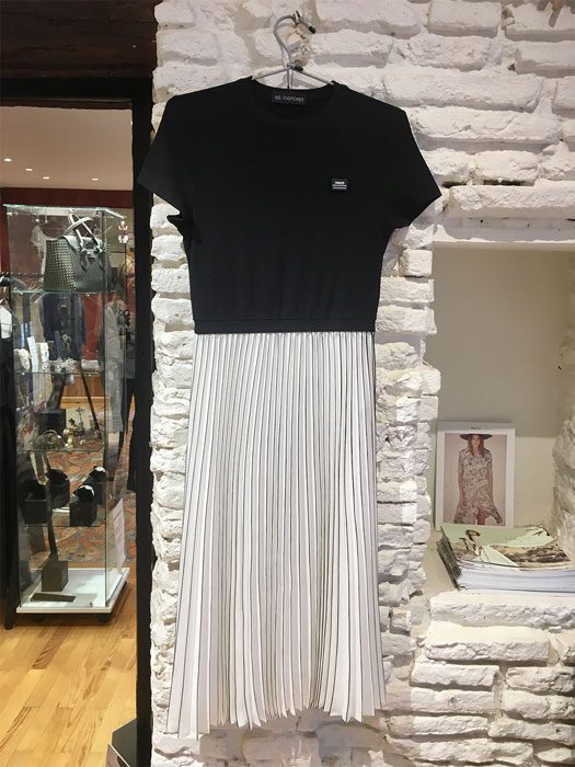 robe plissee ito concept noir blanc polyester viscose spandex boutique vetement femme toulouse