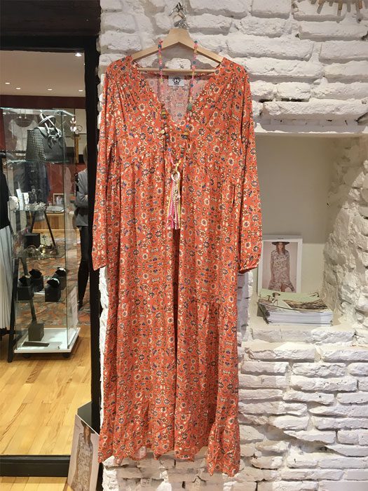 Robe longue orange semi bohemienne boutique vetement femme toulouse