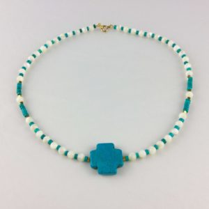 collier ras de cou nacre croix magnesite rondelle turquoise hematite doree boutique bijou toulouse