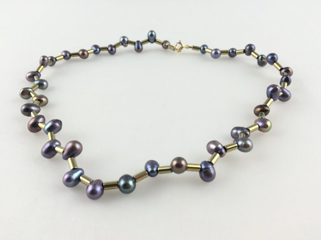 collier ras de cou perle de culture cylindre hématite or pale zigzag boutique bijoux toulouse