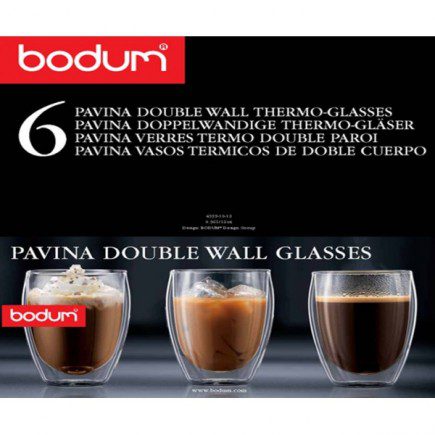 6 verres double paroi Pavina Bodum en verre transparent 8cl
