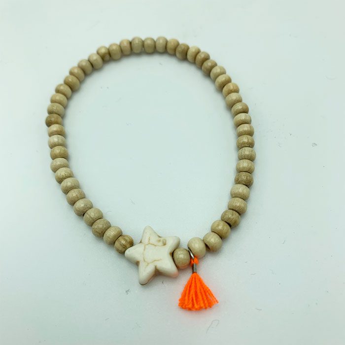 Bracelet-étoile-beige-pompon-orange magasin mode toulouse