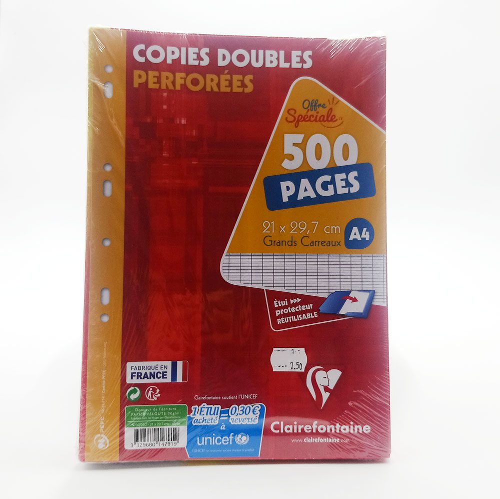 Copies Doubles perforées Clairfontaine 500 grands carreaux dans un magasin  sur Toulouse boutiques