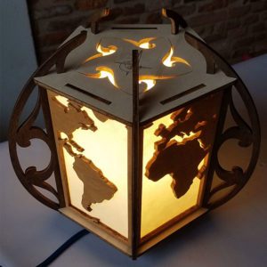 Lampe-monde en bois et papier washi
