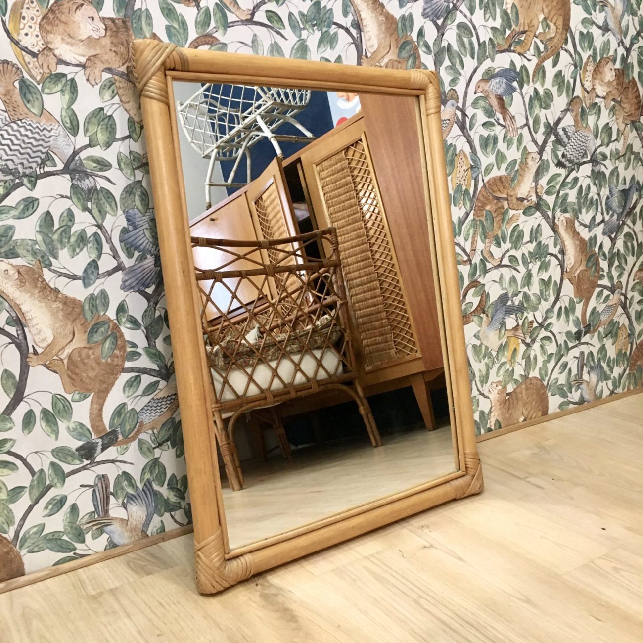 Miroir rectangulaire en rotin et bambou