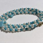Bracelet collier perle de culture d'eau douce, jade turquoise, fermoir aimant