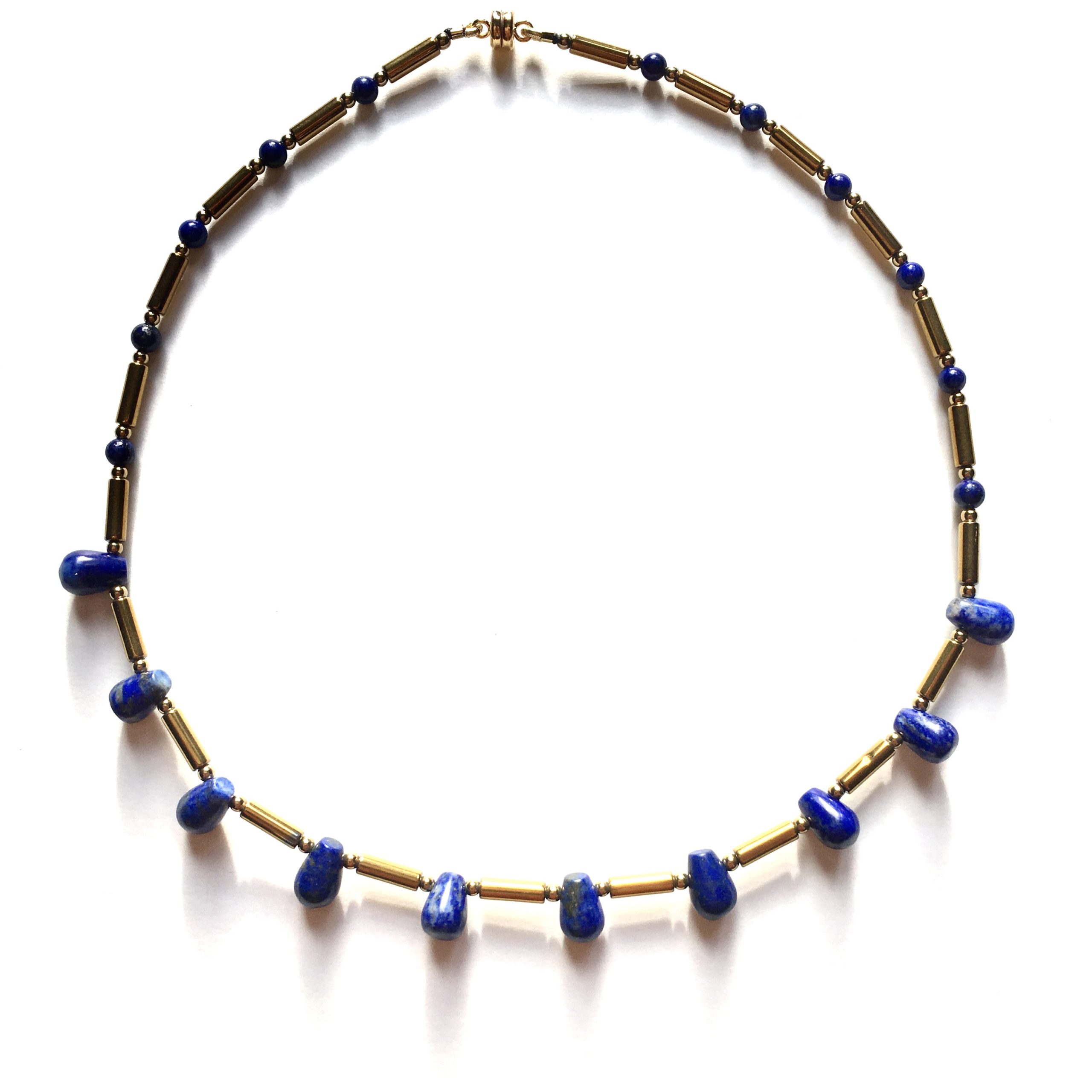 Collier ras de cou Goutte Lapis lazuli Hématite Fermoir aimant